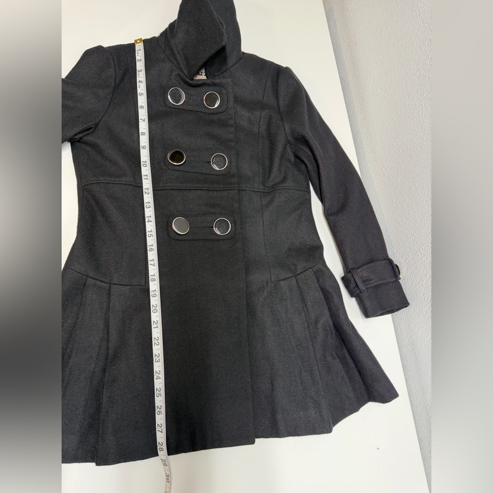 Sugarfly Girls Double-Breasted Flared Skirt Detail Black Wool Blend Peacoat Sz L - Picture 9 of 9